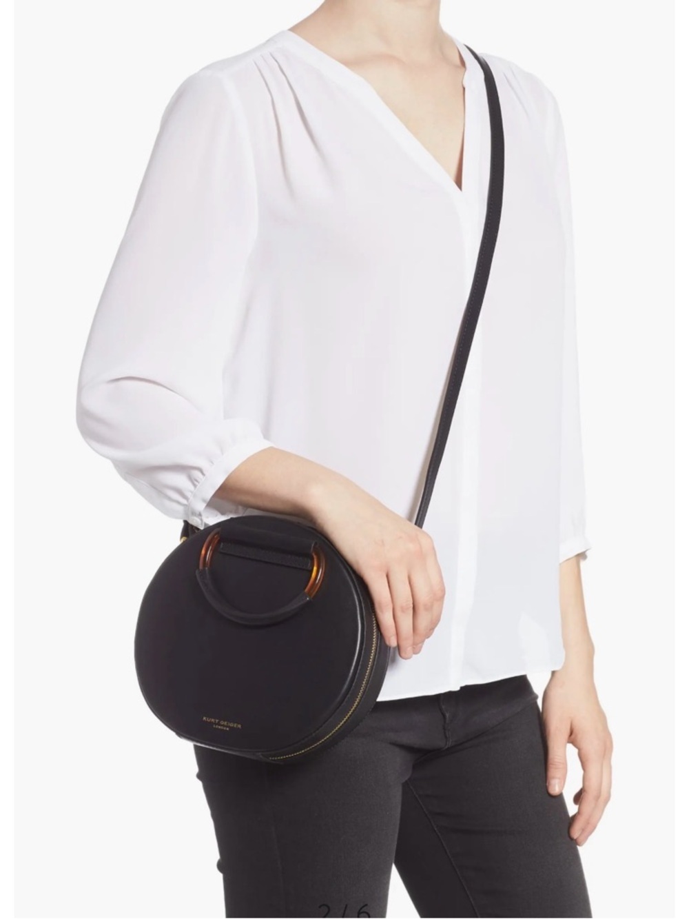 Kurt Geiger Olive Round Crossbody with Top Handle and Gold Accents